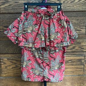 Printfresh Red and Tan Pajama Set with Ruffled Details